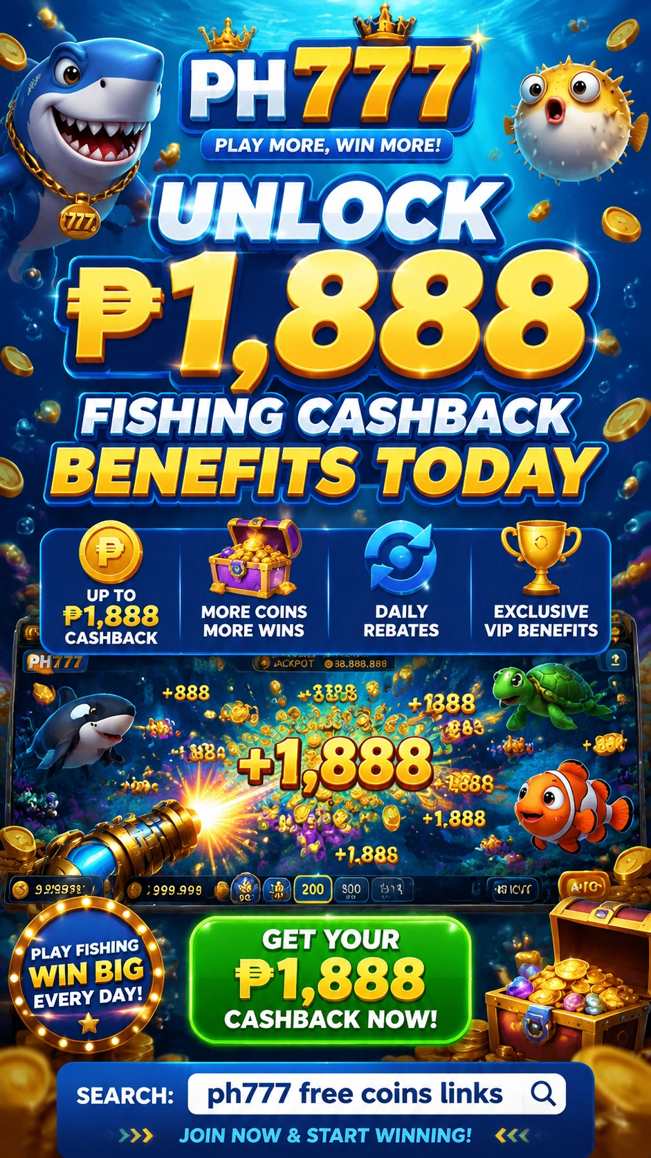 Fishing game room screenshot with bright sea-themed visuals and cannon play